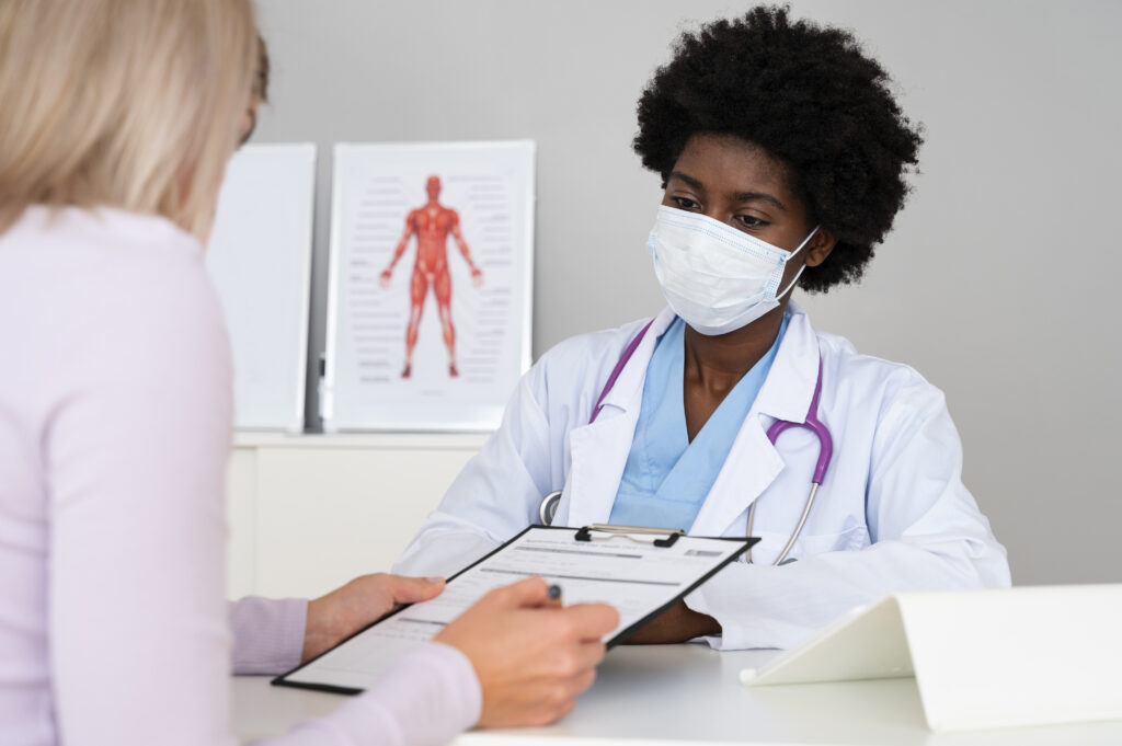 doctor wearing face mask side view